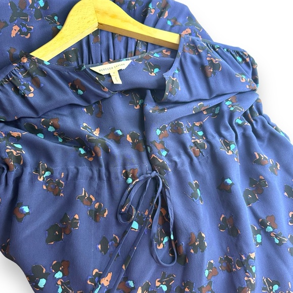 REBECCA TAYLOR | Silk Floral Dress Drawstring Waist Long Sleeves Button Down 8 - Picture 5 of 8